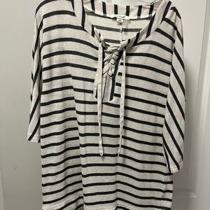 Black and White Striped Lace-Up Top